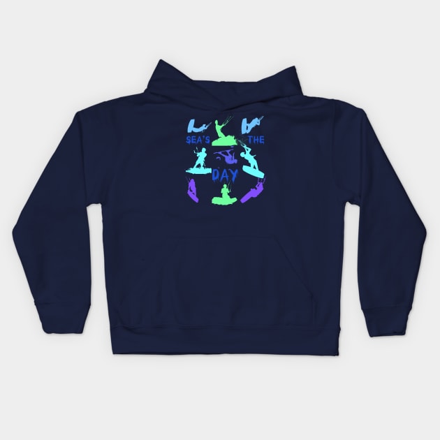 Kitesurfer Silhouette Pattern With Seas The Day Quote Kids Hoodie by taiche